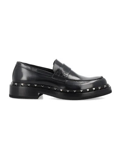 Valentino Garavani Men's Black Rockstud Loafers For Ss24 Footwear Collection