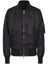 Valentino Nylon Bomber Jacket With Black Untitled Studs On The Neckline In Nero
