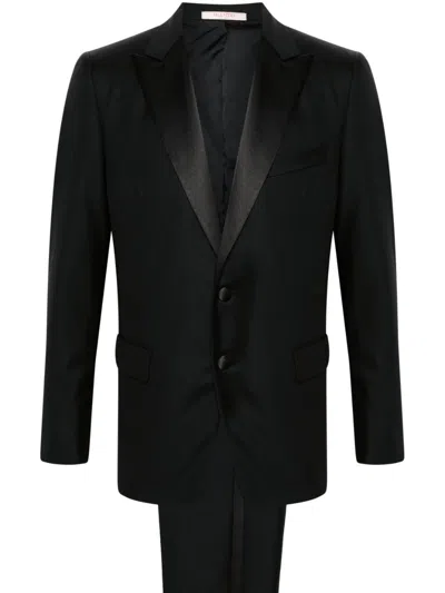 Valentino Men's Black Wool Twill Blazer With Satin Finish And Peak Lapels