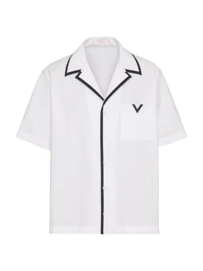 VALENTINO MEN'S BOWLING SHIRT WITH RUBBERIZED V DETAIL