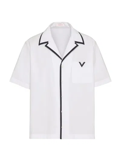 Valentino Cotton Poplin Bowling Shirt With Rubberised V Detail In White