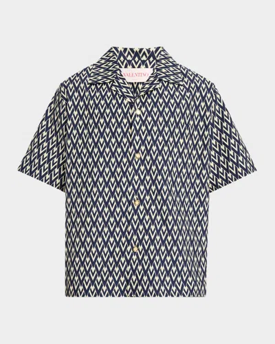 VALENTINO MEN'S BOWLING SHIRT WITH TOUTE LA V PRINT