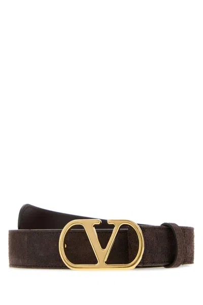 Valentino Garavani Vlogo Signature Suede Belt With 3 Cm Height In Brown