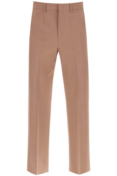 Valentino Slim Fit Pink Wool Tailored Trousers For Men In Brown