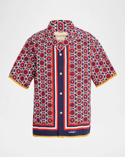 VALENTINO MEN'S BULLES ROYALES COTTON POPLIN BOWLING SHIRT