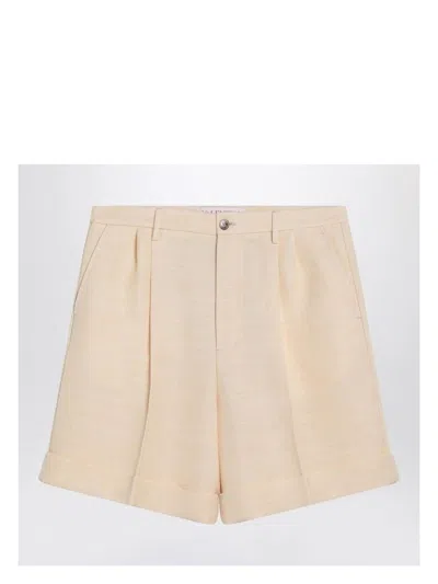 VALENTINO MEN'S BUTTER-COLOURED BERMUDA SHORTS WITH TURN-UPS