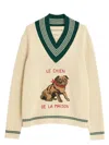 Valentino Butter-coloured Sweater With Le Chien De La Maison Embroidery In Nude