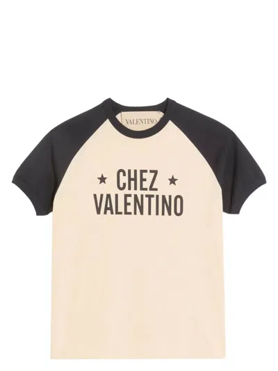 VALENTINO MEN'S BUTTER/BLACK T-SHIRT WITH CHEZ PRINT