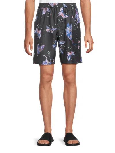Valentino Men's Butterfly-print Silk Bermuda Shorts In Dark Grey