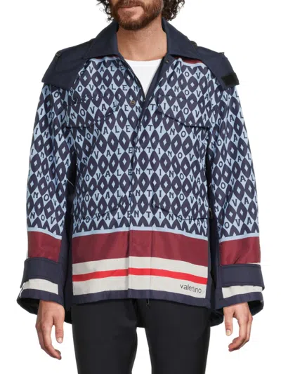 Valentino Men's Caban Monogram-print Hooded Windbreaker Jacket In Multi