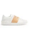 Valentino Open Sneakers In Leather With Contrast Colored Stripe And Stud Detail In Nude