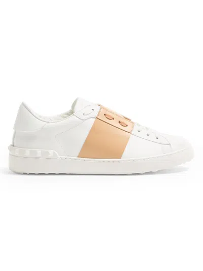Valentino Garavani Open Sneakers In Leather With Contrast Colored Stripe And Stud Detail In Nude