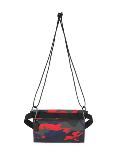 Valentino Garavani Men's Camo-print Leather Belt Bag In Blue Multi