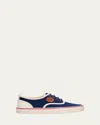 Valentino Garavani Blue Low Top Sneakers With Vlogo Patch On The Side In Cotton Man In Indigo/ivory