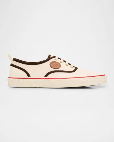 VALENTINO GARAVANI MEN'S NOJOKE CANVAS LEATHER VLOGO LOW-TOP SNEAKERS