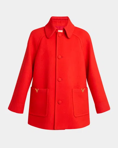 Valentino Men's Cappotto Wool V Gold-trim Jacket In Red