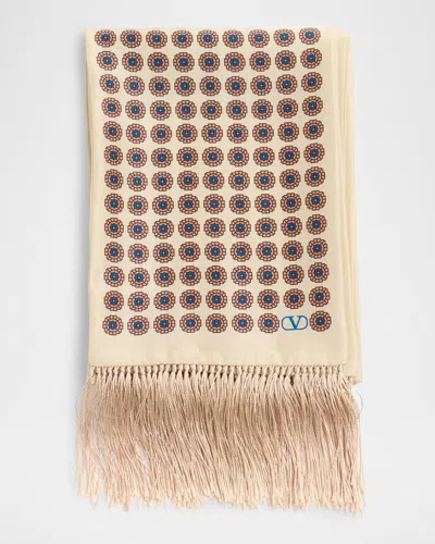 Valentino Men's Chamber Silk Bandeau Fringe Scarf In Beige Multi