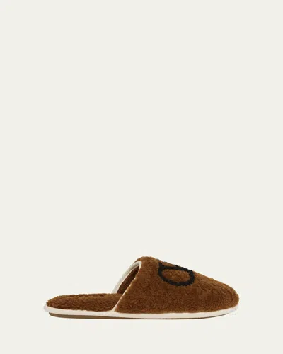 Valentino Garavani Men's Chambre Shearling Vlogo Slippers In Brown