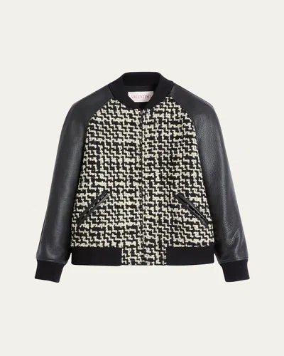 Valentino Chez-patch Tweed Bomber Jacket In Beige