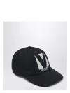 Valentino Garavani Black Hat With Logo On The Front In Cotton Man In Black