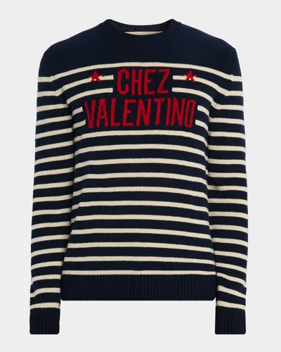 Valentino "chez Valentine" Wool Sweater In Blue