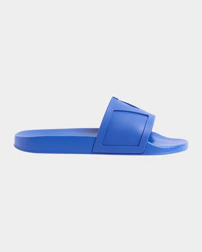 Valentino Garavani Wide Strap Open Toe Rubber Slides In Blue