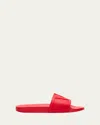 Valentino Garavani Red Sandals With Open Toe And Embossed Logo In Rubber Man In Coral