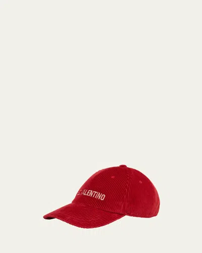 Valentino Garavani Corduroy Curved Brim Baseball Hat In Red