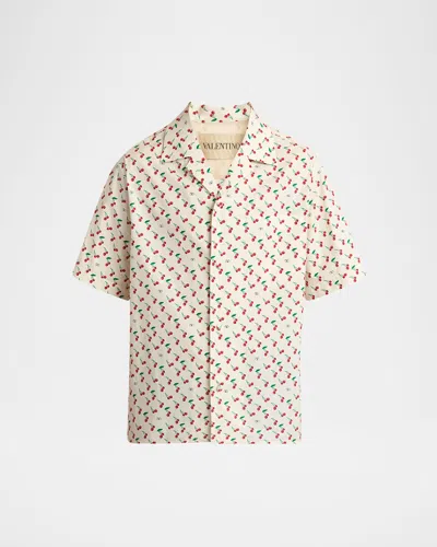VALENTINO MEN'S COTTON CHERRY VLOGO BOWLING SHIRT