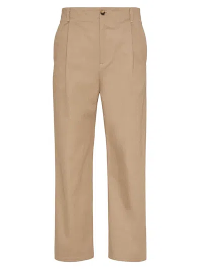 Valentino Cotton Gabardine Trousers With Maison Label In Beige