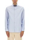 Valentino Cotton Shirt With Striped Pattern And Embroidered Motif In Blue