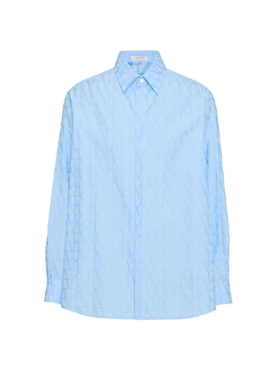 VALENTINO MEN'S COTTON POPLIN SHIRT WITH TOILE ICONOGRAPHY PATTERN