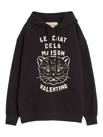 Valentino Men's Cotton Sweatshirt With Chat De La Maison Patch In Black