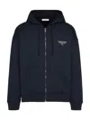 Valentino Cotton Sweatshirt With Hood Zip And Print In Navy White