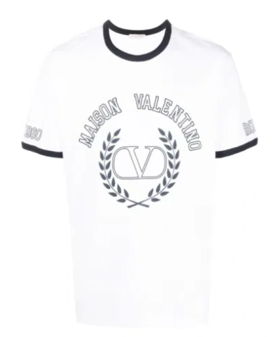 Pre-owned Valentino Men Garavani Printed Logo Short Sleeve Crew Neck White Cotton T-shirt