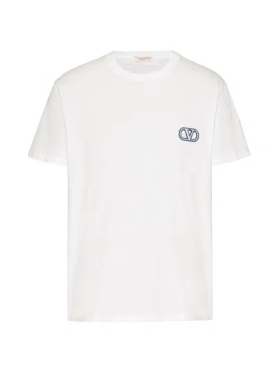 Valentino Men's Cotton T-shirt With V-logo Signature Patch In White