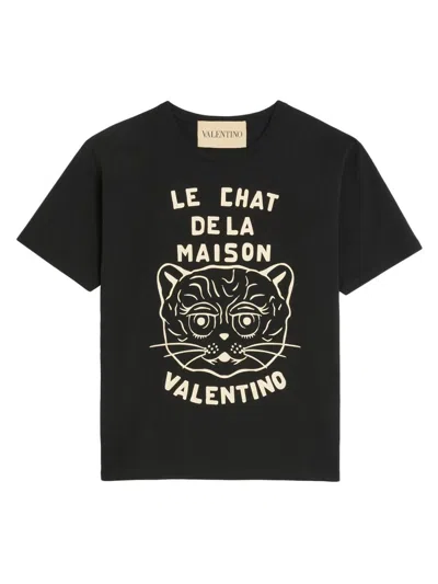 Valentino Men's Cotton T-shirt With Chat De La Maison Print In Black