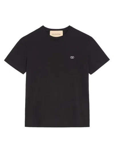 Valentino Logo-embroidered Cotton-jersey T-shirt In Black
