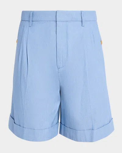Valentino Men's Cuffed Denim Bermuda Shorts In Blue