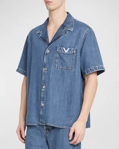 Valentino Men's Denim Camp Shirt