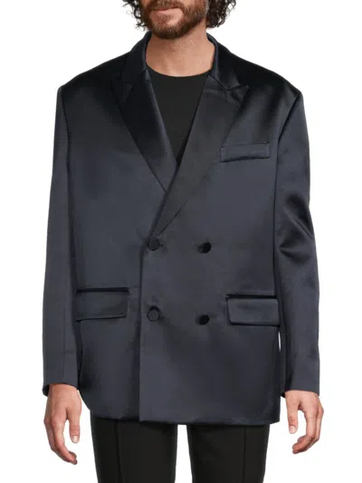 Valentino Men's Double-breasted Silk Sport Coat In Blue