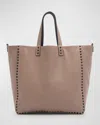 Valentino Men's Double Rockstud Reversible Leather Tote Bag In Clay/nero