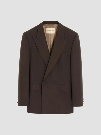 Valentino Double-breasted Jacket In Light Double Wool In Brown