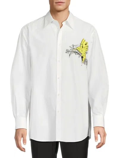 Valentino Men's Embroidered Bird Cotton Shirt
