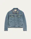 Valentino Denim Jacket With Multicolor Embroidery In Blue