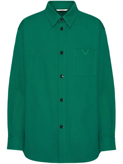 Valentino Emerald Green V-logo Signature Cotton Shirt For Men
