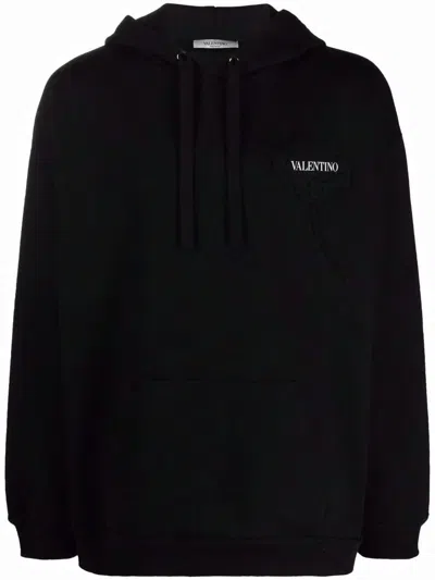 Valentino Men's Felpa Jersey Capp,reg,men S Garden In Nero,fiore Nero, Bianco