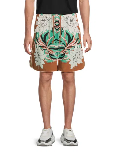 Valentino Men's Floral-print Silk Drawstring Shorts In Multi