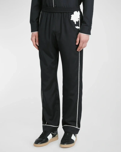 Valentino Men's Silk Poplin Pyjama Trousers With Flower Embroidery In Black