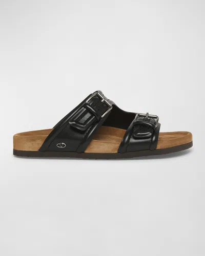 Valentino Garavani Men's Fussfriend Calfskin Leather Slide Sandals In Black Multi